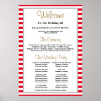 Red/White Stripes Framed Wedding Program Poster