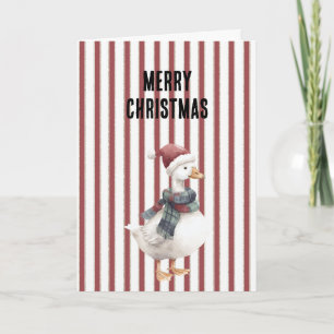 Red White Stripes Goose with Santa Hat Christmas Card
