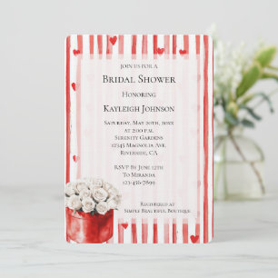 Red White Stripes Hearts Roses Bridal Shower Invitation