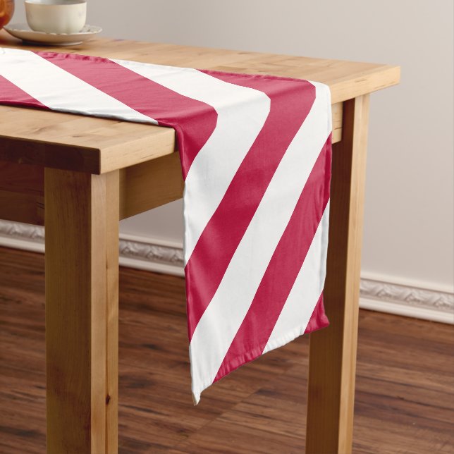Red White Stripes Holiday Decor Wide Table Runner (In Situ)