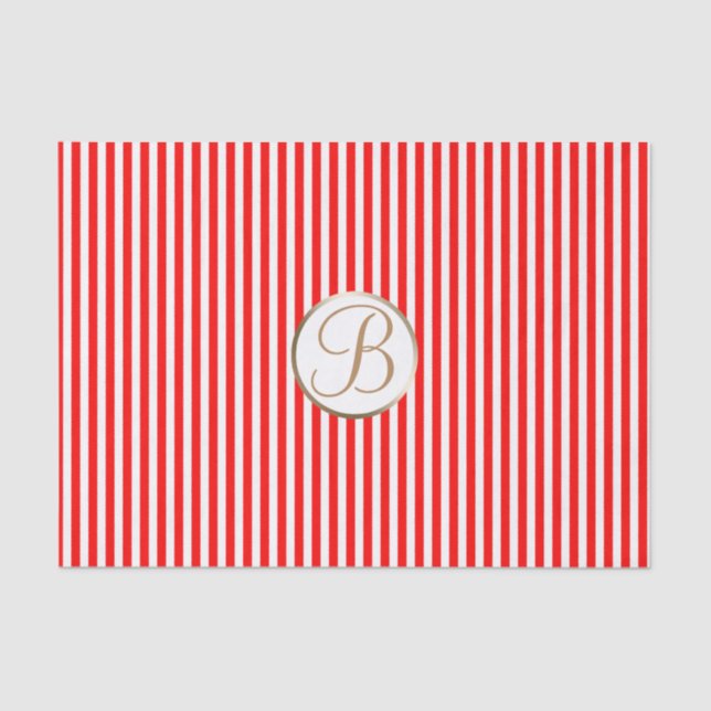 Red White Stripes Holiday Monogram Letter Initial Tissue Paper (Front)