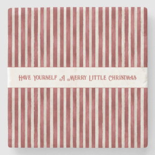 Red White Stripes Merry Little Christmas Stone Coaster