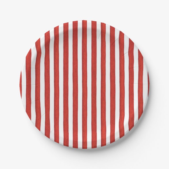 Red & White Stripes Paper Plate (Front)