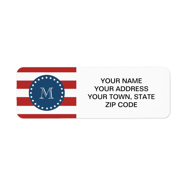 Red White Stripes Pattern, Navy Blue Monogram (Front)