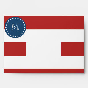 Red White Stripes Pattern, Navy Blue Monogram Envelopes
