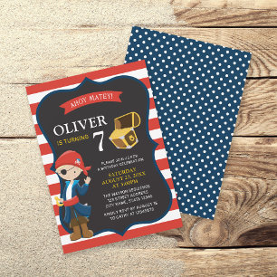 Red White Stripes Pirate Boy Birthday Invitation