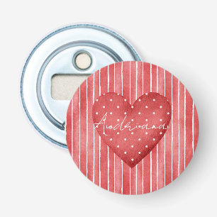 Red White Stripes Polka Dots Heart Bottle Opener