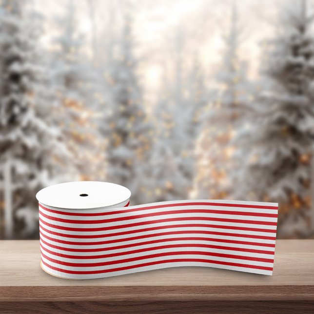 Red White Stripes Retro Minimalist Christmas Grosgrain Ribbon (Creator Uploaded)