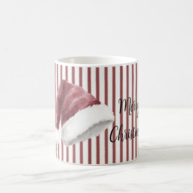 Red White Stripes Santa Hat Christmas Coffee Mug (Center)