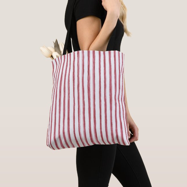 Red White Stripes Tote Bag (Close Up)
