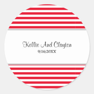 Red/White Stripes Wedding Classic Round Sticker