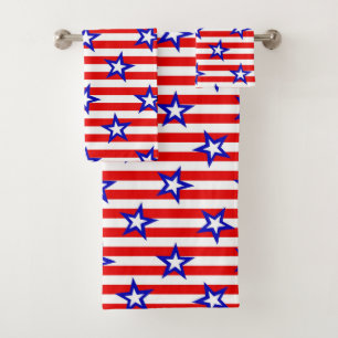 Red White Stripes with Blue and White Stars Bath Towel Set