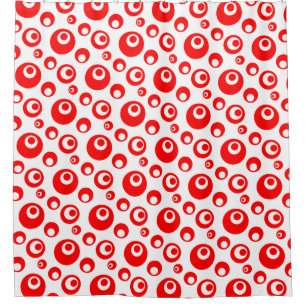 Red & White Stylised Water Bubbles Pattern Shower Curtain