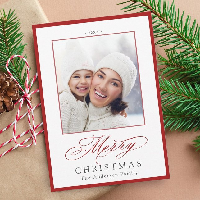 Red & White Stylish Merry Christmas Photo Holiday Card (Creator Uploaded)