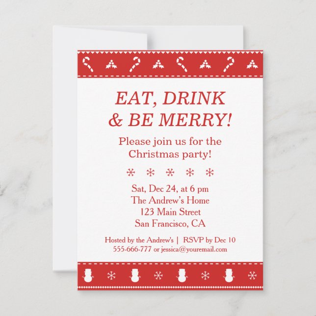 Red White Stylish Modern Pattern Christmas Party Invitation (Front)