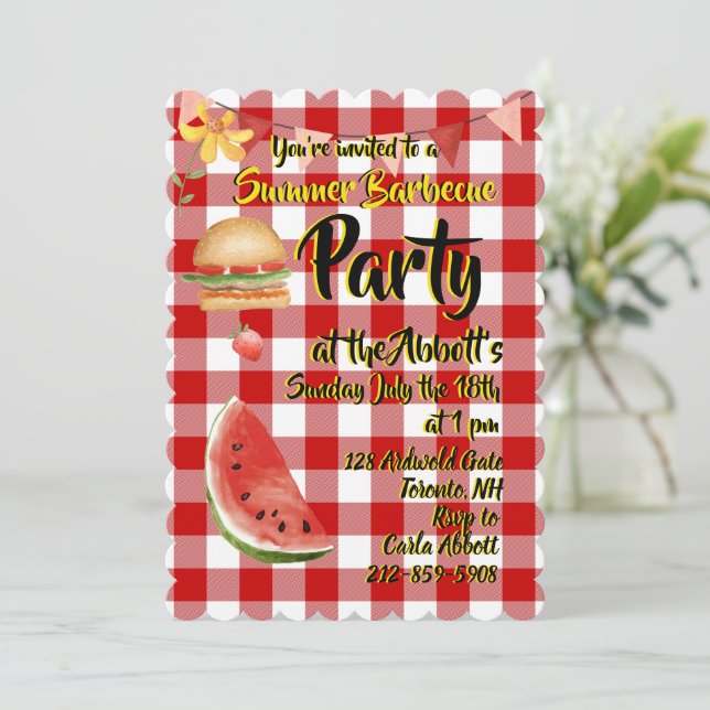 Red & White Summer Party Invitation (Standing Front)