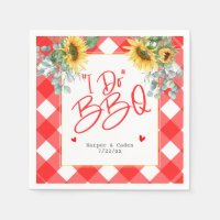 Red White Sunflower I Do BBQ Wedding Napkins