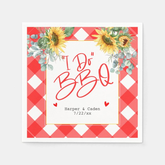 Red White Sunflower I Do BBQ Wedding Napkins (Front)