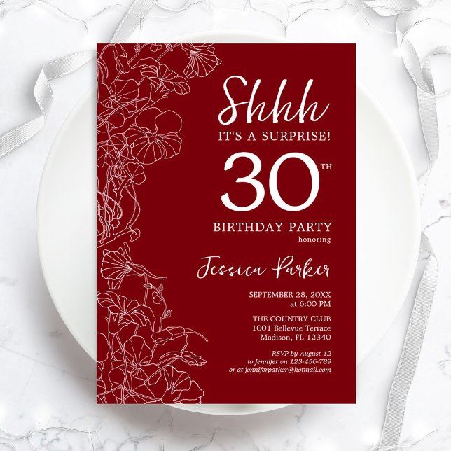 Red White Surprise 30th Birthday Invitation (Creator Uploaded)