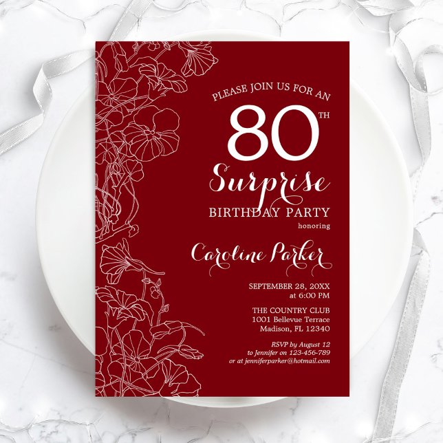 Red White Surprise 80th Birthday Party Invitation (Creator Uploaded)