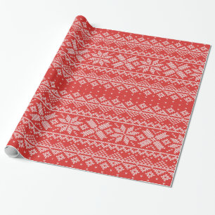 Red & White Sweater Knit Winter Snowflakes Wrapping Paper