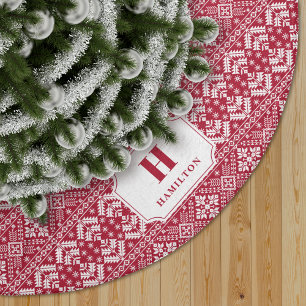 Red & White Sweater Pattern Monogram Brushed Polyester Tree Skirt