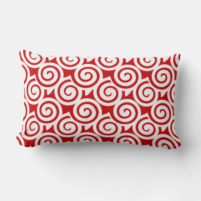 Red & White Swirl Pattern Decorative Throw Pillow~ Lumbar Cushion (Front)