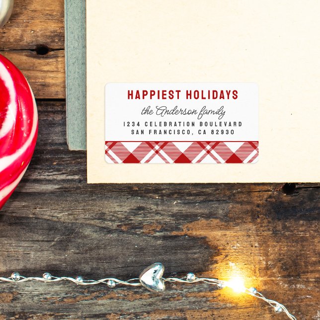 Red & White Tartan Plaid Christmas Return Address Label (Creator Uploaded)