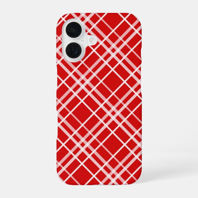 Red White Tartan Plaid Pattern Design  iPhone 16 Case (Back)