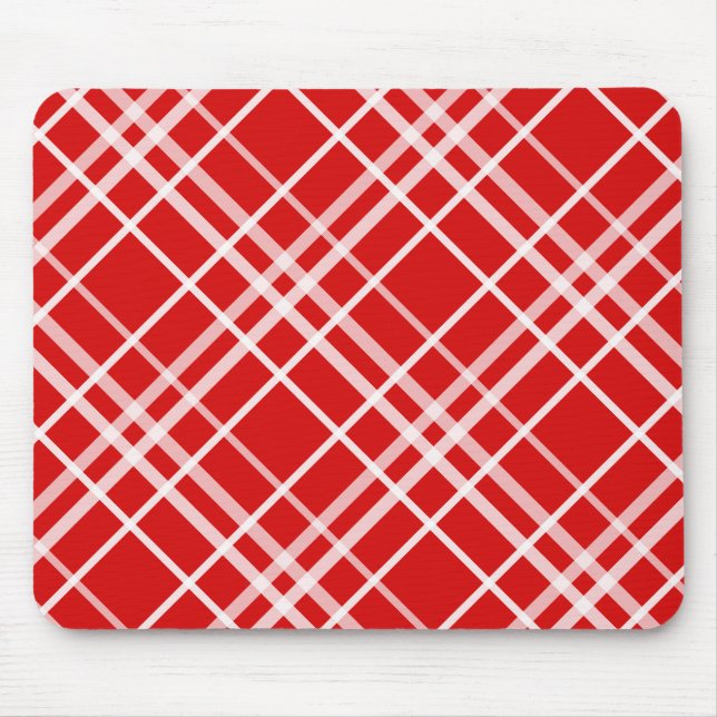 Red White Tartan Plaid Pattern Design  Mouse Mat (Front)