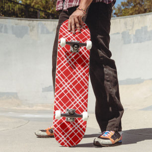 Red White Tartan Plaid Pattern Design  Skateboard
