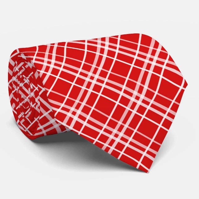 Red White Tartan Plaid Pattern Design  Tie (Creator Uploaded)