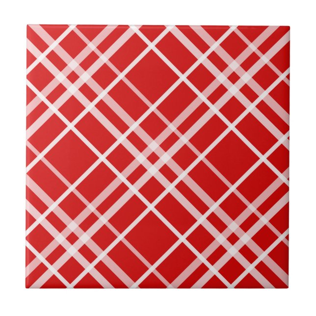 Red White Tartan Plaid Pattern Design  Tile (Front)