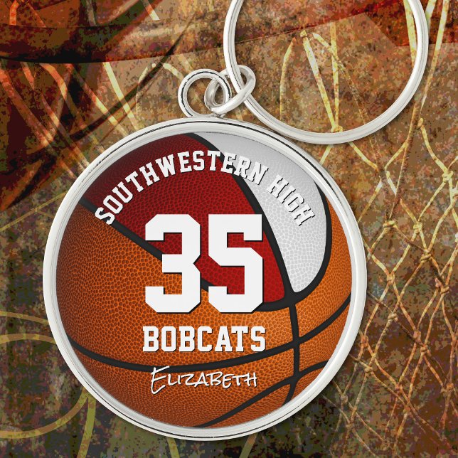 red white team colors girls boys basketball key ring (Creator Uploaded)