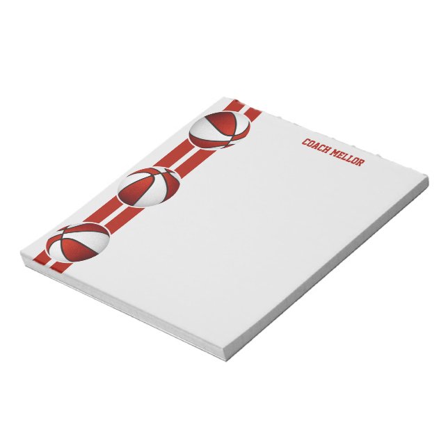red white team colours basketball coach custom notepad (Rotated)