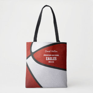 Red white team colours basketball coach tote bag