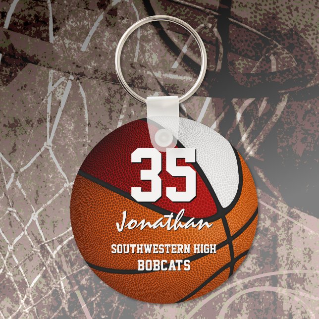 Red white team colours boys girls basketball key ring (Creator Uploaded)