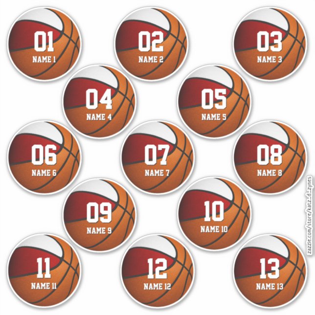red white team colours gifts set of 13 basketball (Front)