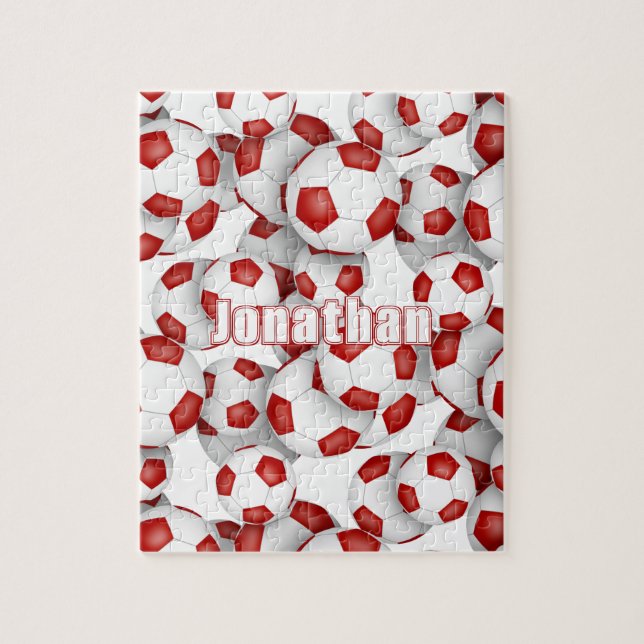 red white team colours girls boys soccer jigsaw puzzle (Vertical)