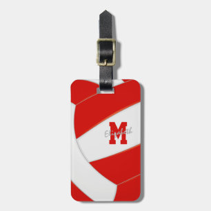 red white team colours monogrammed volleyball luggage tag