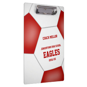 red white team colours personalised soccer coach clipboard