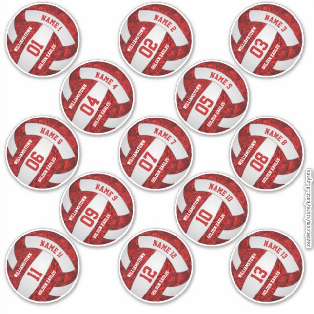 red white team colours volleyball 3 inch stickers  (Front)