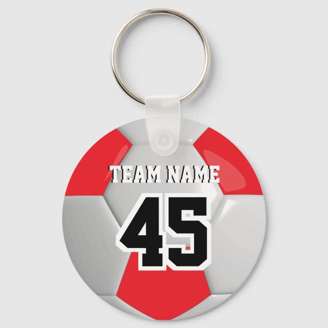 Red & White Team Soccer Ball Key Ring (Front)