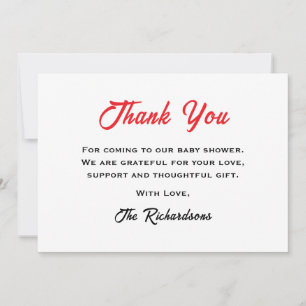 Red White Teddy Bear Baby Shower Little Sweetheart Thank You Card