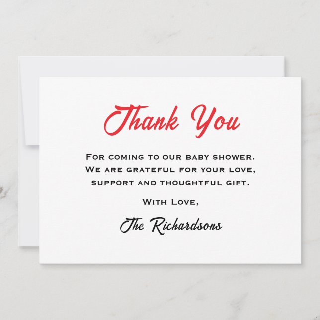 Red White Teddy Bear Baby Shower Little Sweetheart Thank You Card (Front)
