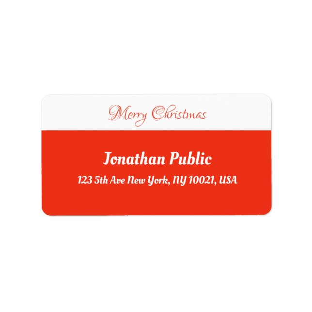 Red White Template Script Merry Christmas Address Label (Front)