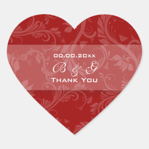 Red white "thank you" wedding heart sticker