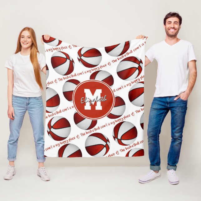 red white The basketball court is my happy place Fleece Blanket (In Situ)