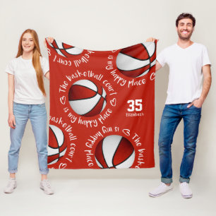 red white The basketball court is my happy place  Fleece Blanket