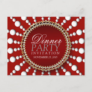 Red & White theme Dinner Party Invite Postcard